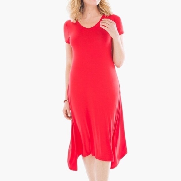 - Chico’s Runway Red Essential Tee Dress Lace-up Back - Picture 1 of 8